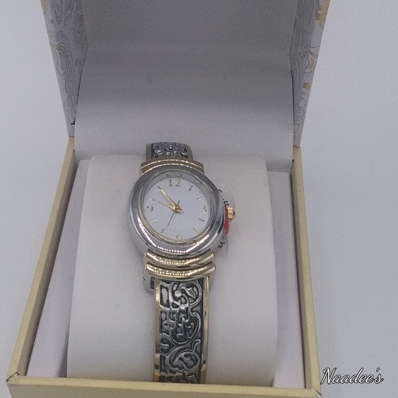 Women's Two-Tone Cuff Bracelet Watch - Picture 5 of 6